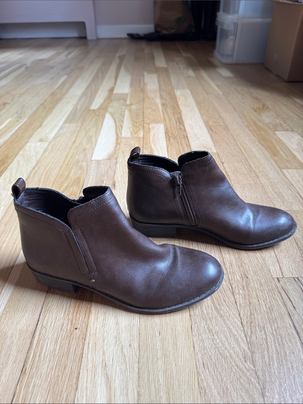 Sun + Stone Brown Leather Ankle Booties